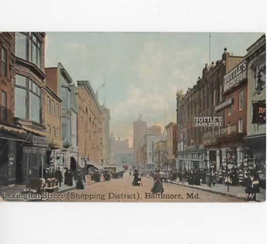 Lexington Street  Shopping District Baltimore Maryland postcard 1915