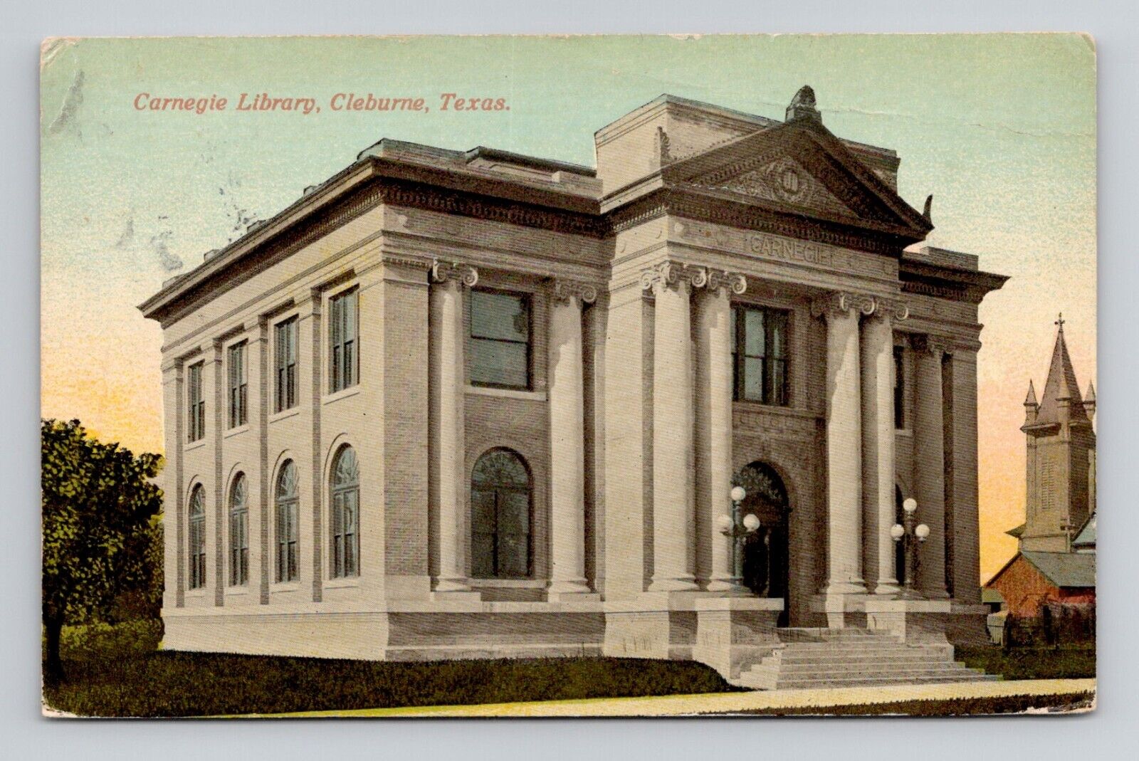Postcard Carnegie Library in Cleburne Texas TX, Antique O8