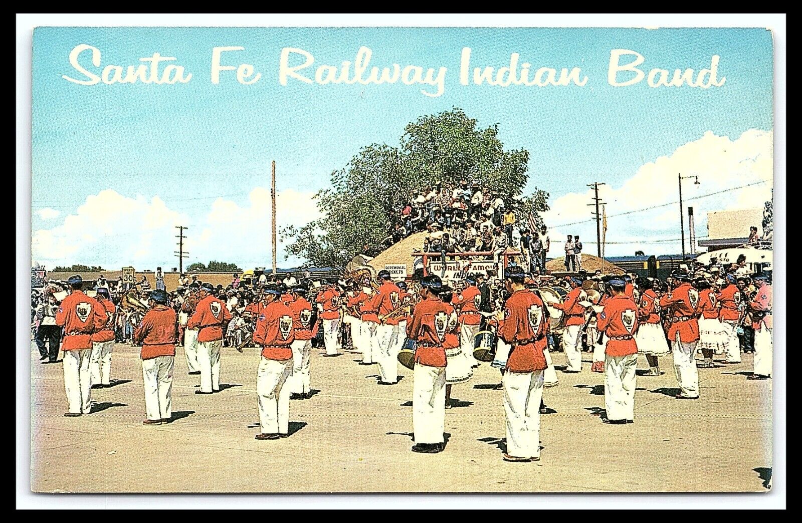 Gallup NM Postcard Santa Fe Railway Indian Band Parade Drums pc214