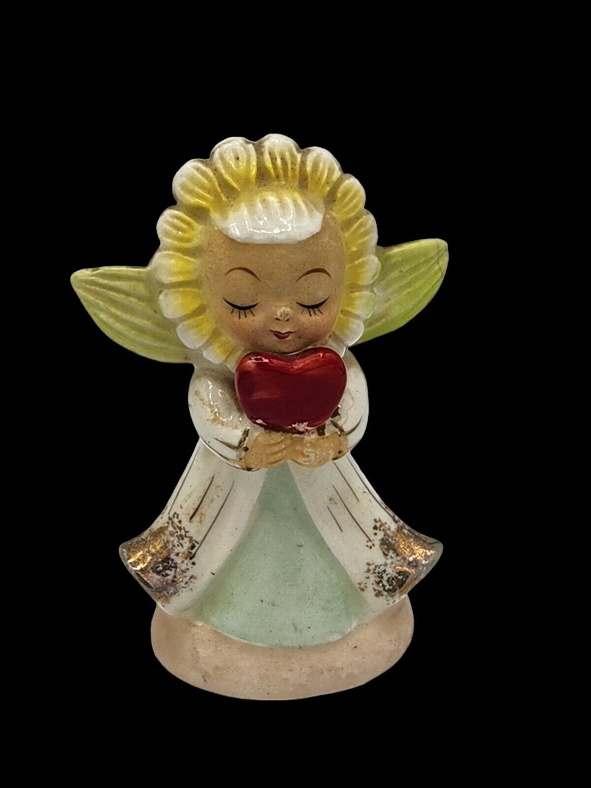 Vintage Anthropomorphic Flower Figure Holding Heart Ceramic Angel Japan Girl