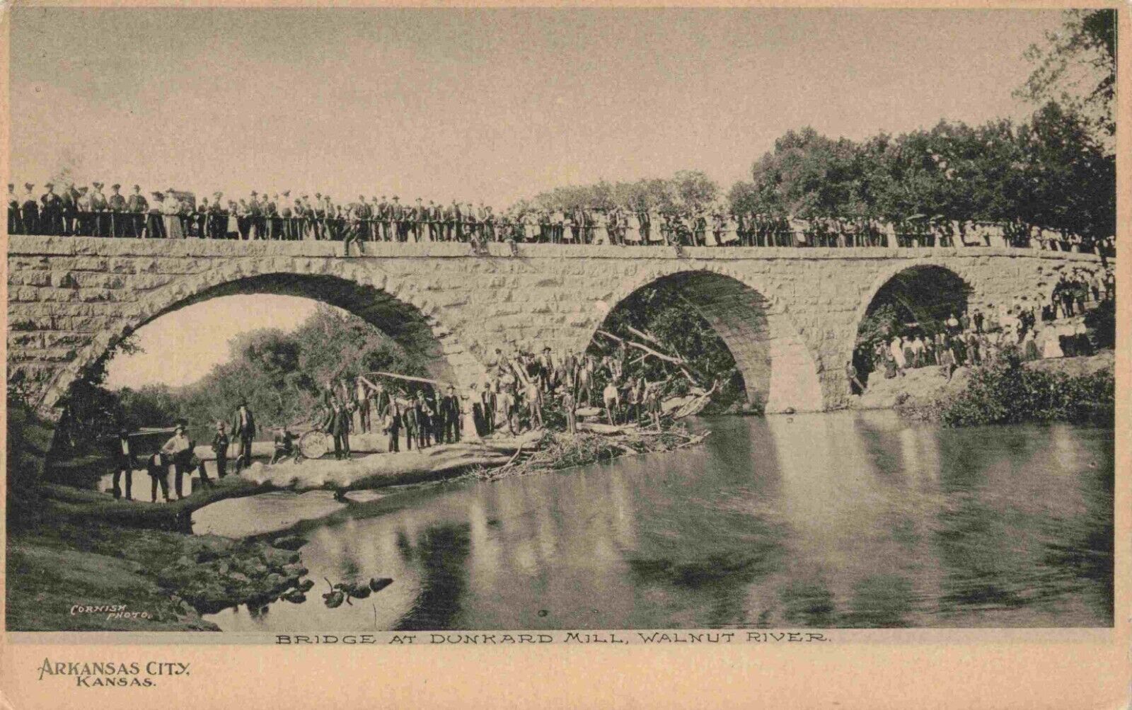 A Huge Crowd At The Bridge,  Dunkard Mill, Arkansas City, Kansas KS 1907