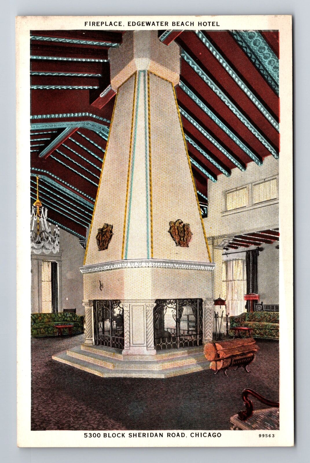 Chicago IL-Illinois, Fireplace, Edgewater Beach Hotel, Vintage Souvenir Postcard
