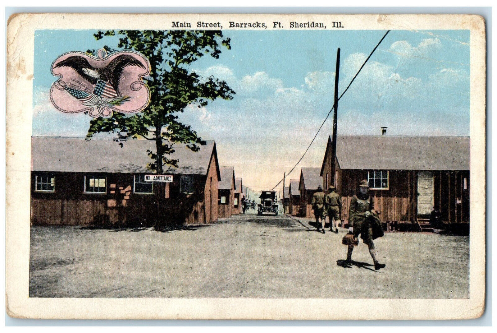 c1920's Main Street Barracks Fort Sheridan Illinois IL WW1 Antique Postcard