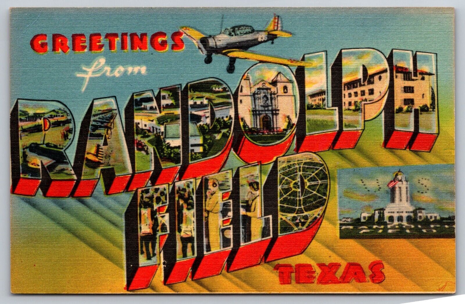 Postcard Linen c1943 Greetings from Randolph Field Texas A31