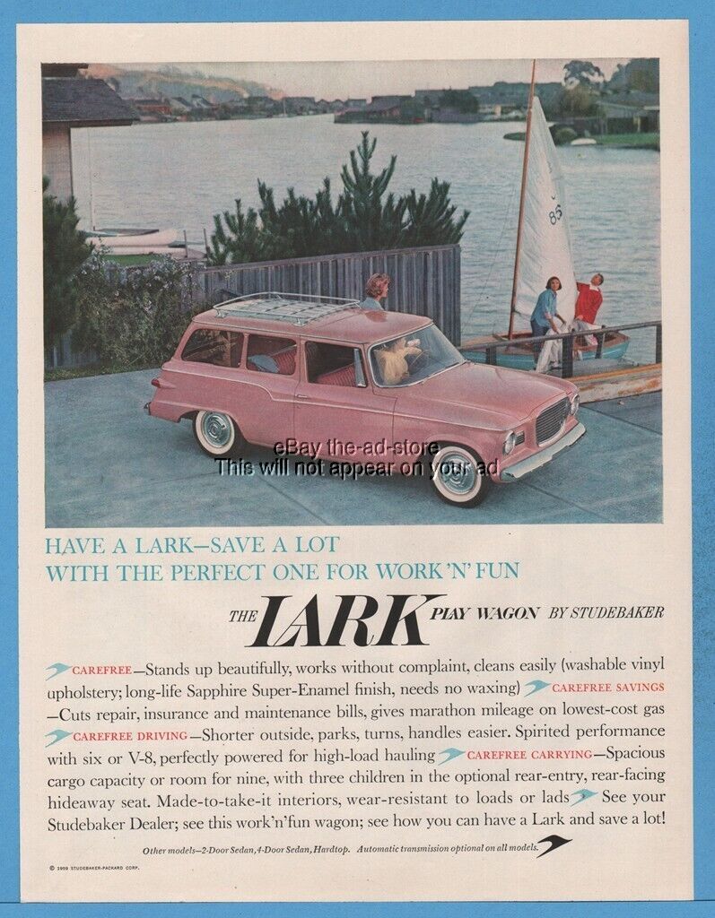 1959 Studebaker Lark Play Wagon Pink Sailing theme sailboat Car photo Ad