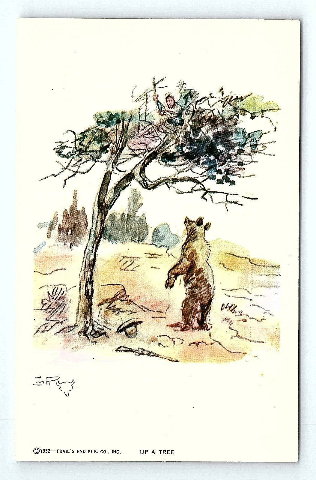 Montana CM Russell Up A Tree Bear Sketch Artist Postcard 1952 #31    pc45
