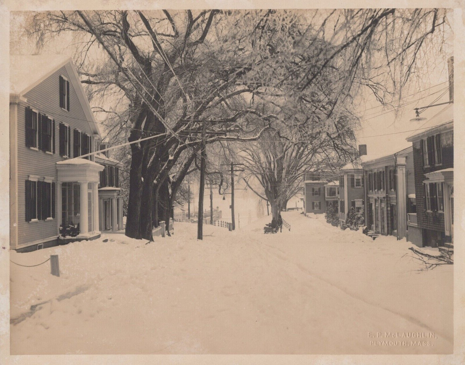 PLYMOUTH MASS CITY STREET SCENE UNDER SNOW E.P McLAUGHLIN 1940s ORIG Photo 219