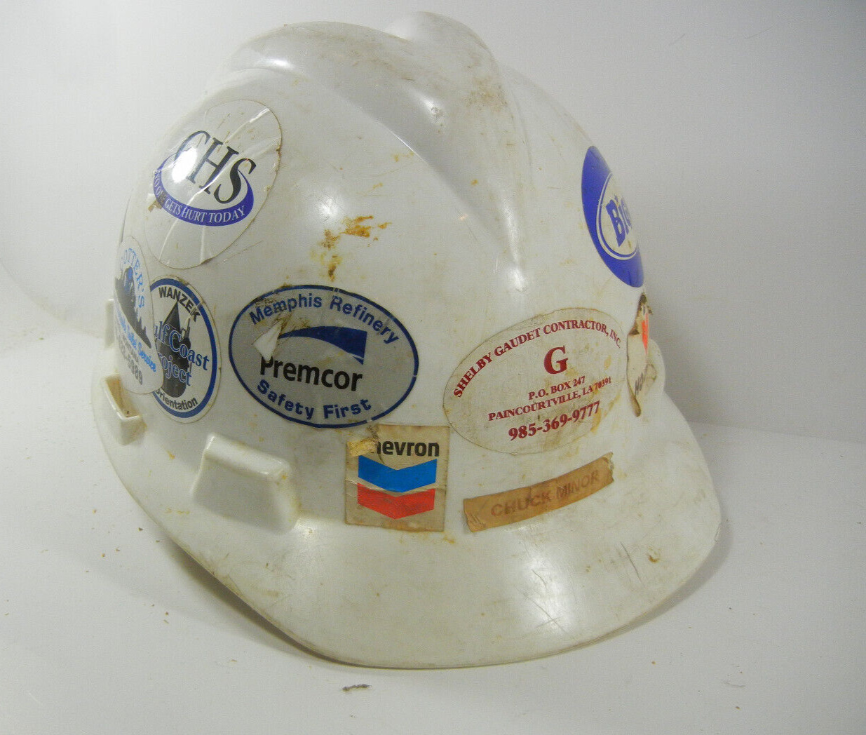 Vintage Super V Hard Hat Safety Helmet With Liner Large & Decals L020A