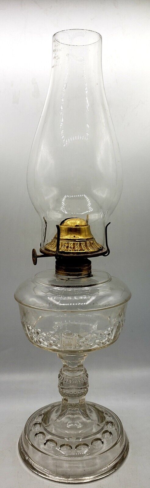 Oil Lamp c.1880s EAPG Dalzell, Gilmore & Leighton Six Panel Finecut Dated Burner