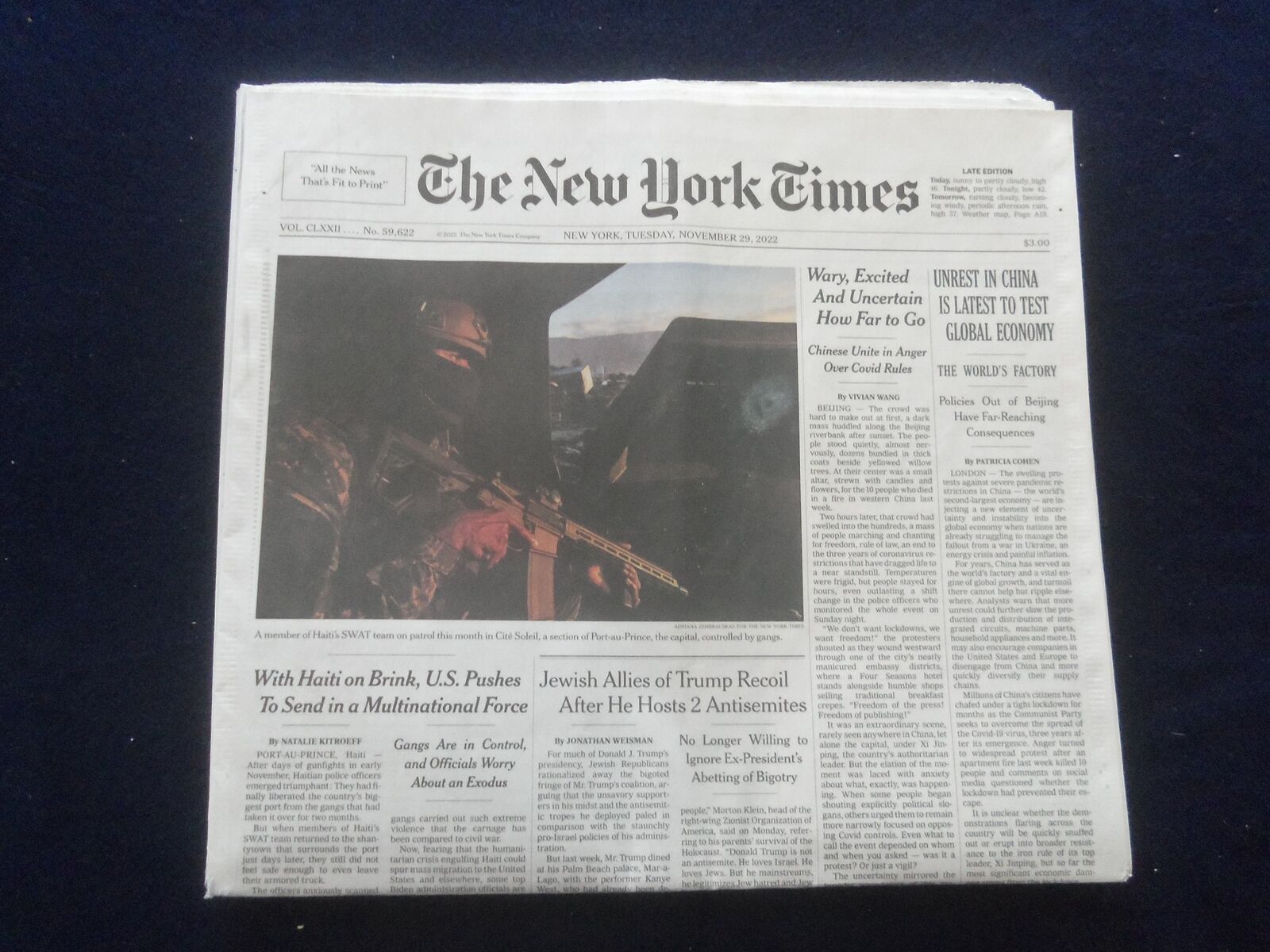 2022 NOV 29 NEW YORK TIMES - UNREST IN CHINA IS LATEST TO TEST GLOBAL ECONOMY