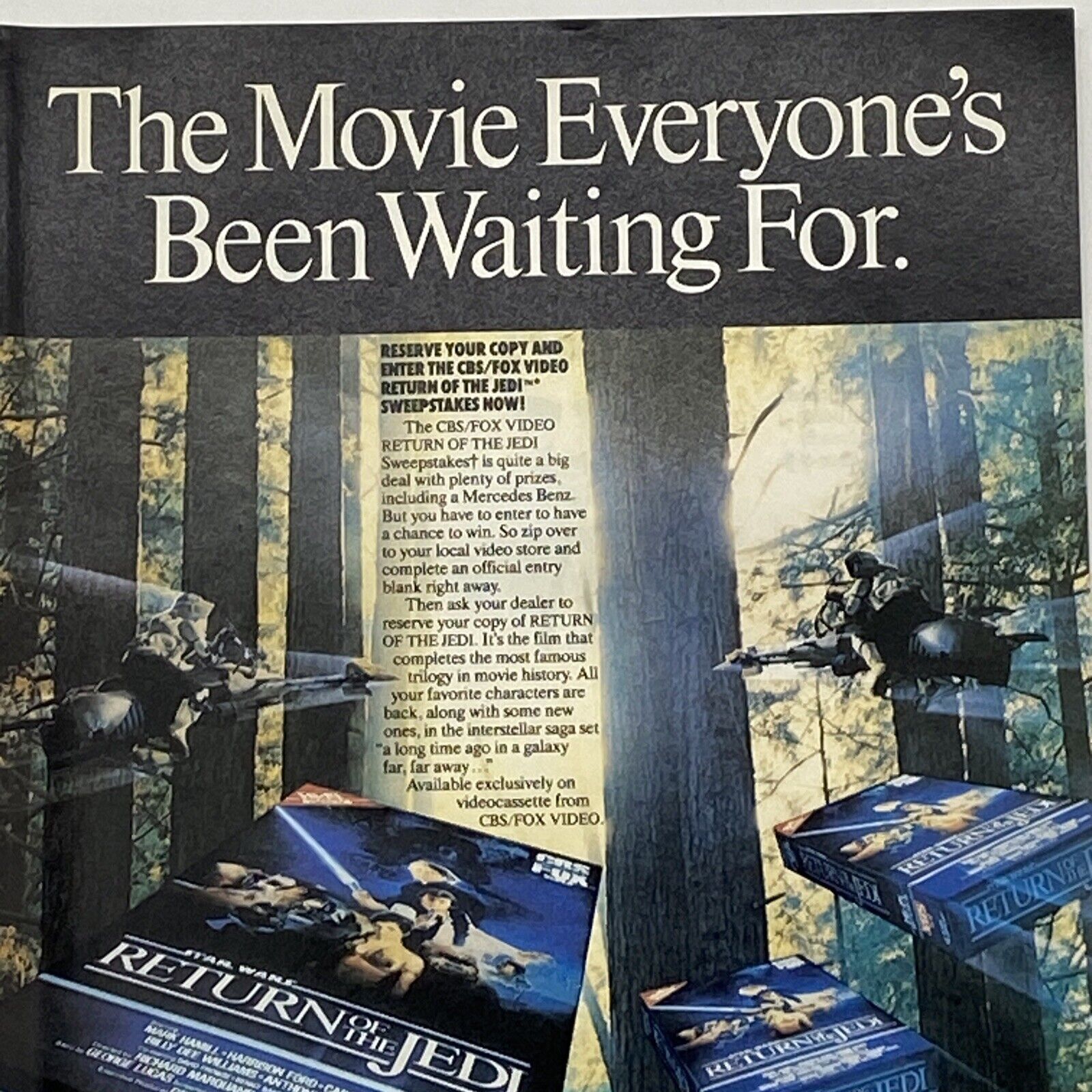 1986 Star Wars Return of the Jedi VHS Print Ad CBS Fox Video ROTJ Endor Vtg 80s