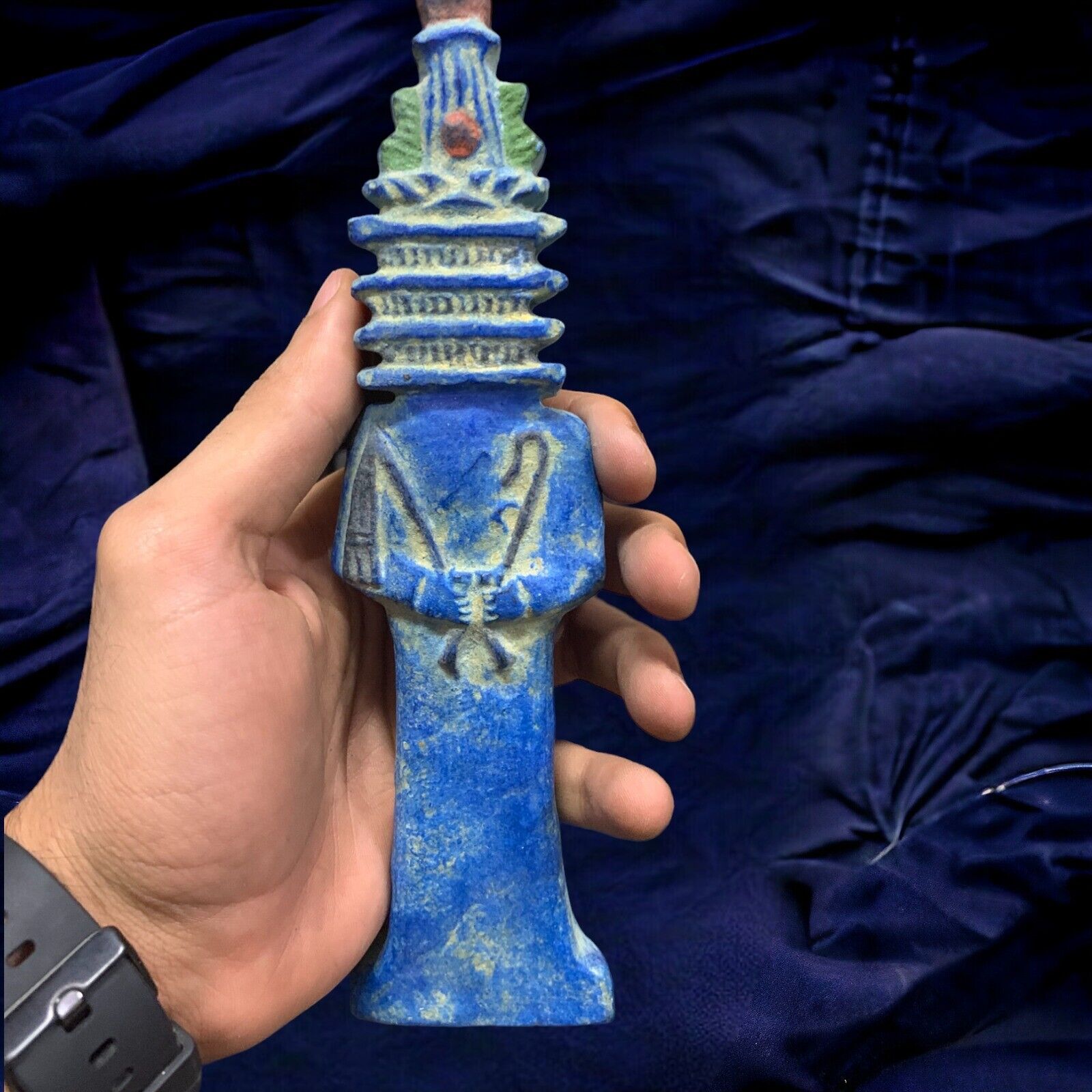 Unlock Spiritual Energies with Handmade Blue Egyptian Djed Pillar - Osiris Body