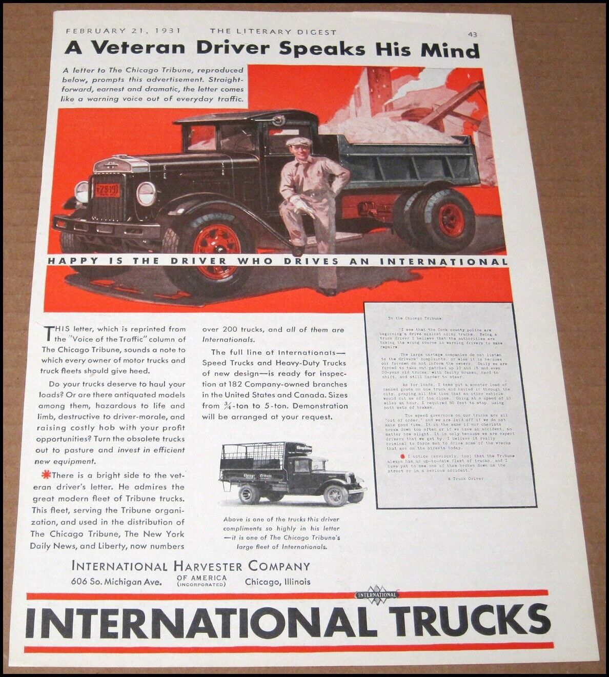 1931 International Trucks Print Ad Truck Advertisement Harvester Company Vintage