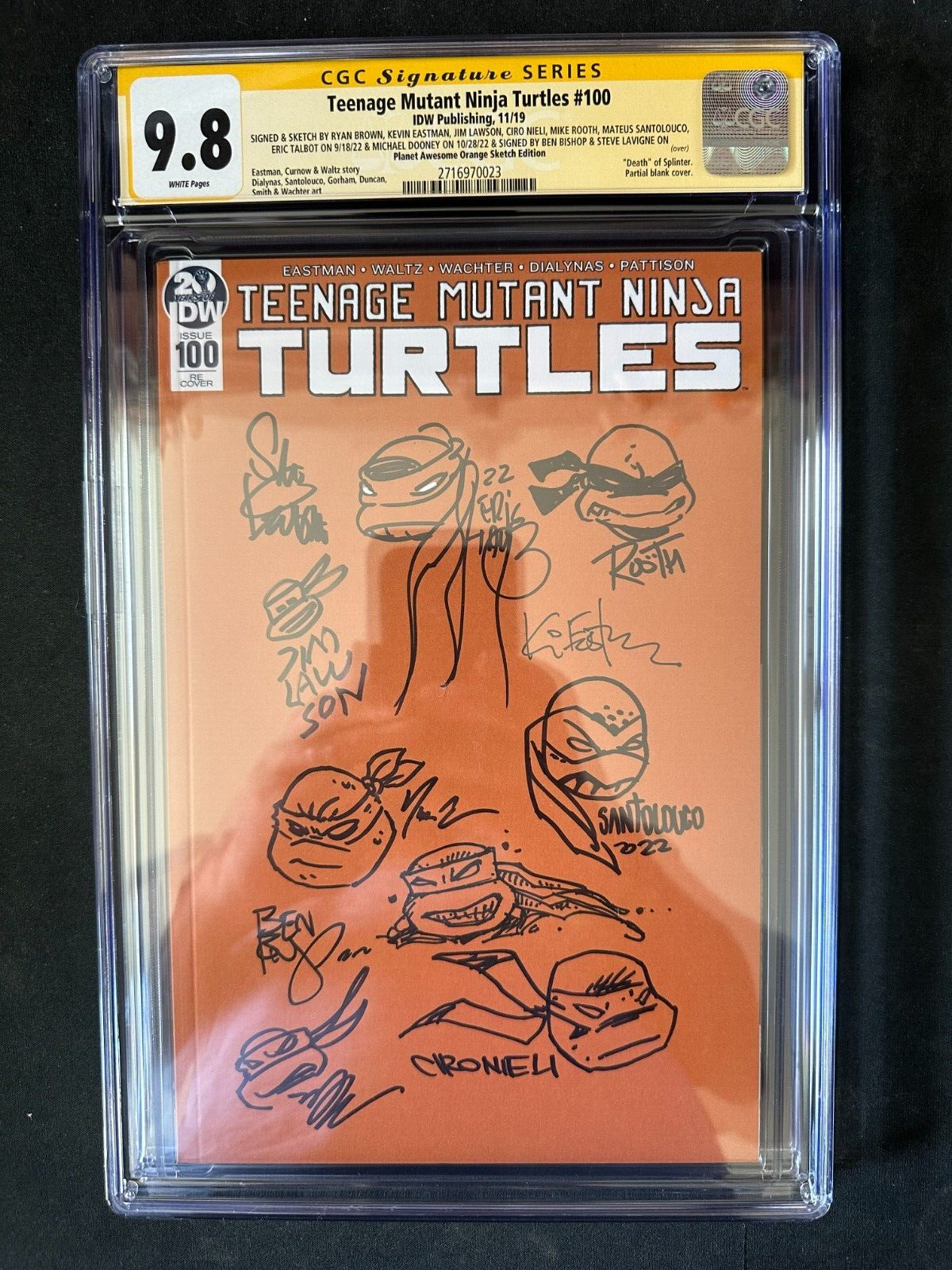 Teenage Mutant Ninja Turtle 100 Planet Awesome Orange CGC SS 9.8 Signed x10 TMNT