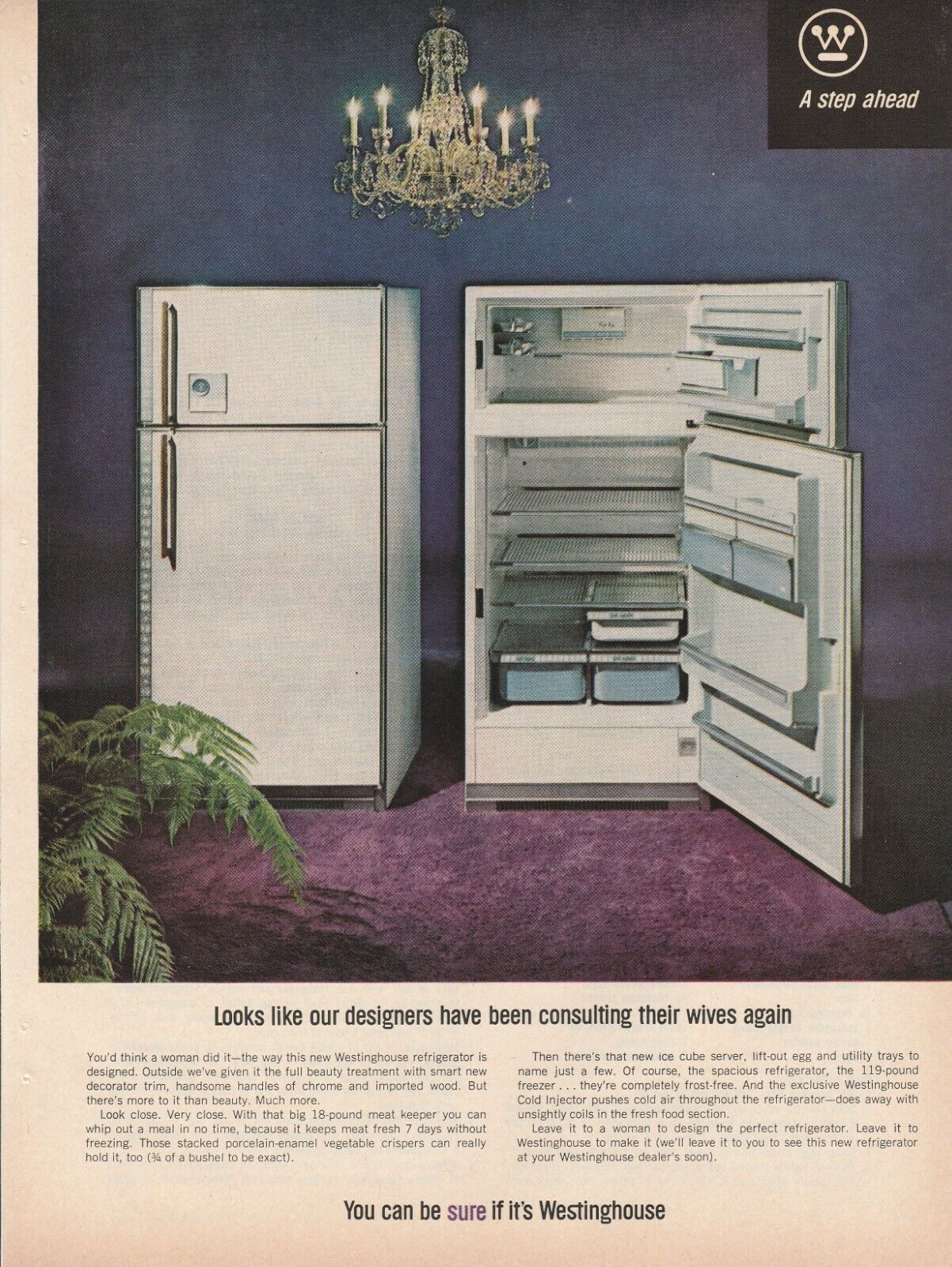 1964 Westinghouse Refrigerator Vintage Print Ad 1960s Woman Designed