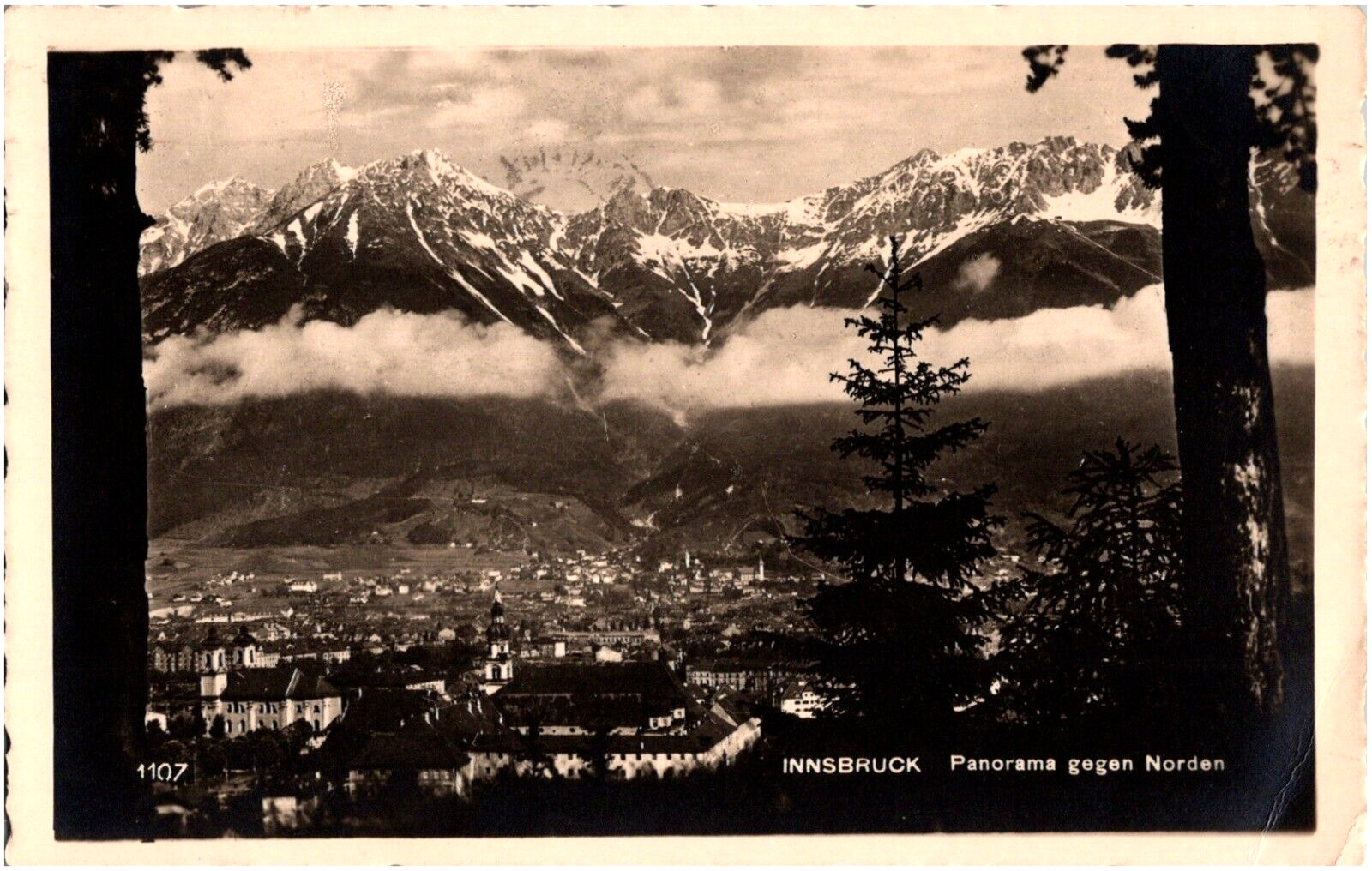 Panoramic View of Innsbruck Austria Mountains & Clouds 1930 Postcard RPPC Photo