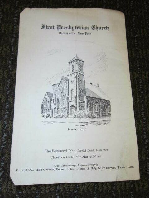 Vintage Church Program Gloversville NY First Presbyterian 1960\'s Names Brochure