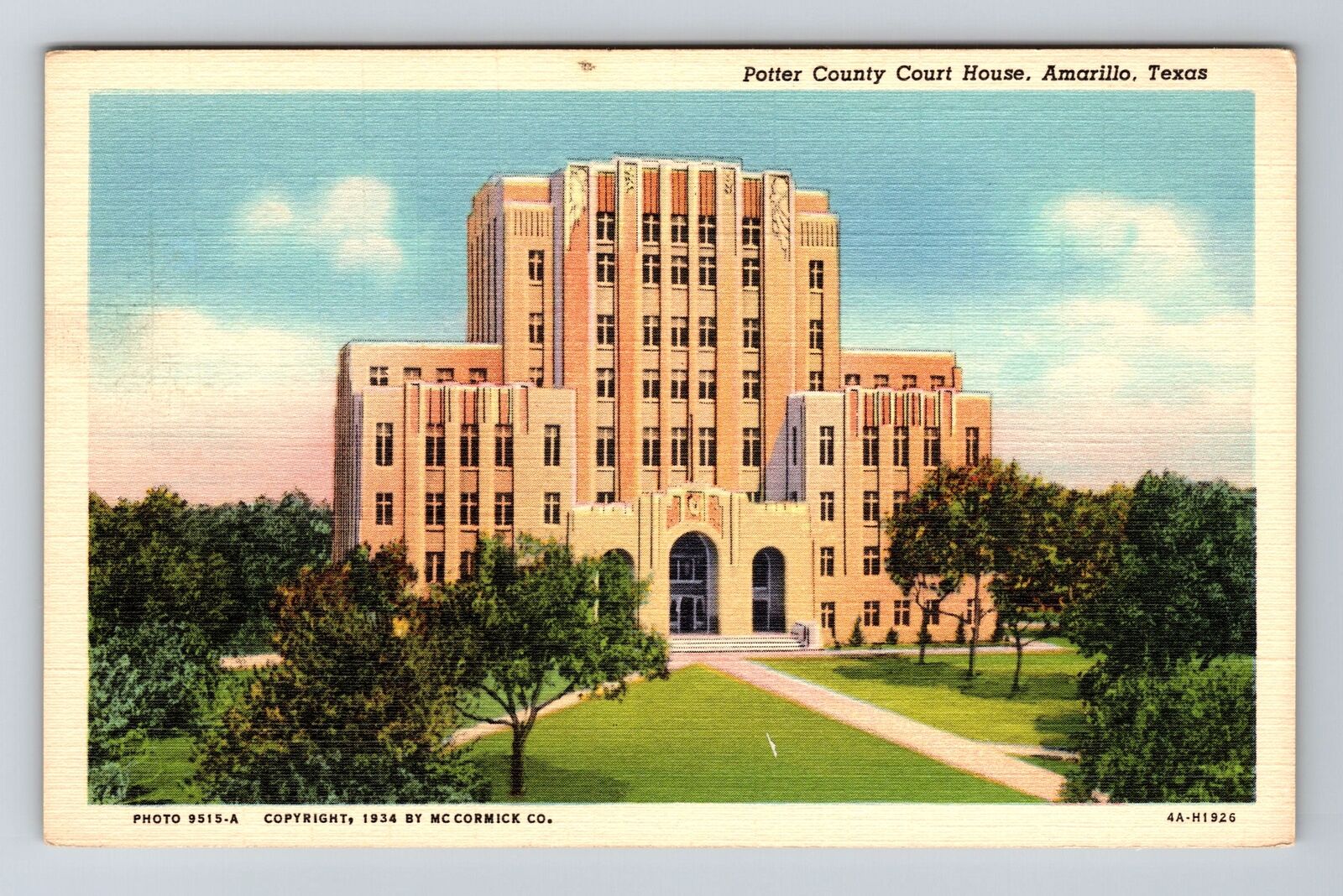 Amarillo TX-Texas, Potter County Court House Vintage Souvenir Postcard