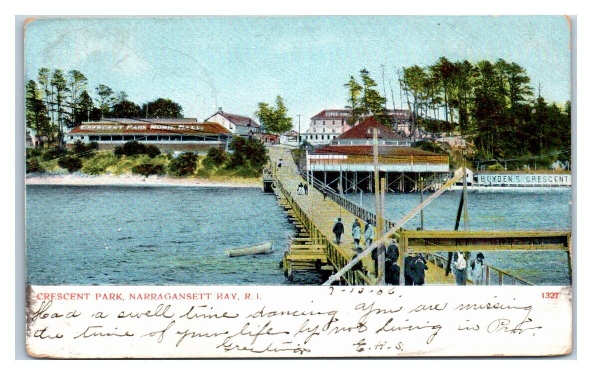 Crescent Park Narragansett Bay Rhode Island Vintage Postcard Posted 1906 UDB