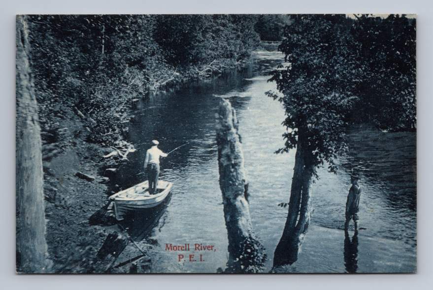 Fishing Men on Morell River PEI Antique Prince Edward Island Postcard ~1910s