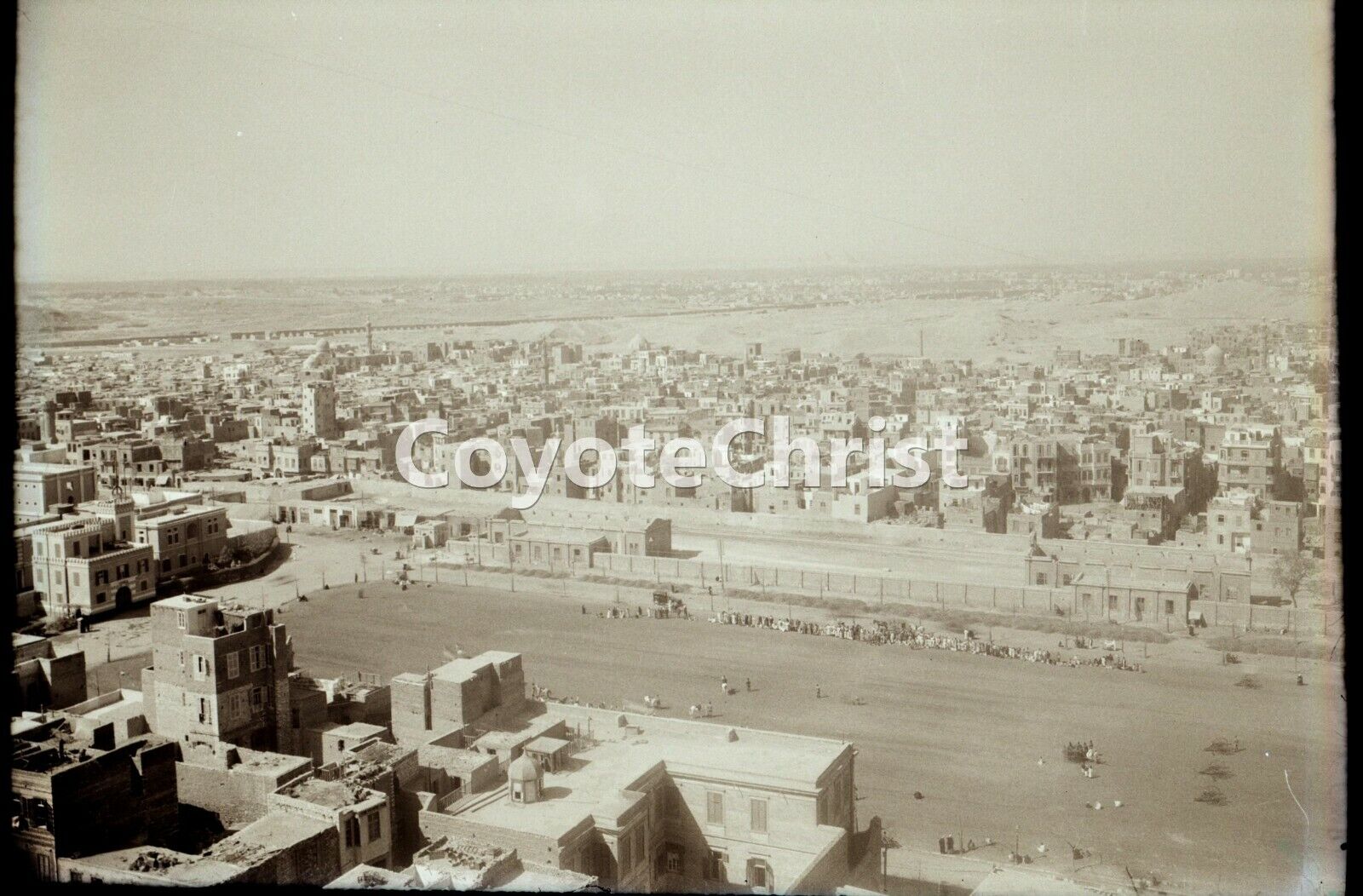 1920s Photo Neg BIRDS EYE VIEW of CAIRO EGYPT Distant Pyramids POLO FIELD ?