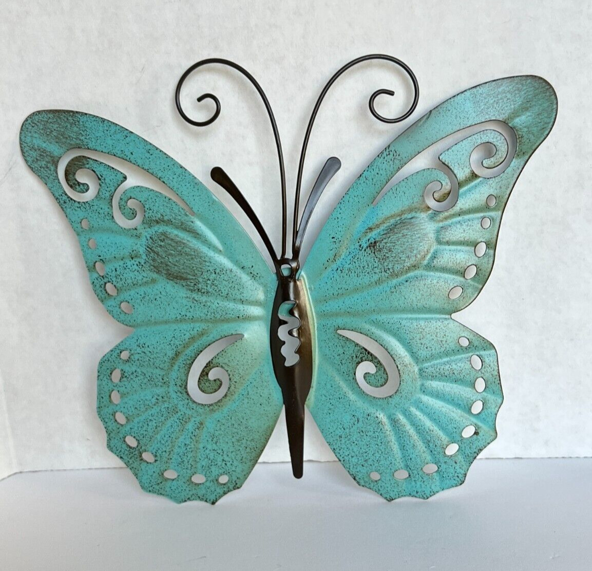 Ganz Metal Butterfly Wall Plaque Light Blue Ready to Hang 9 1/4\