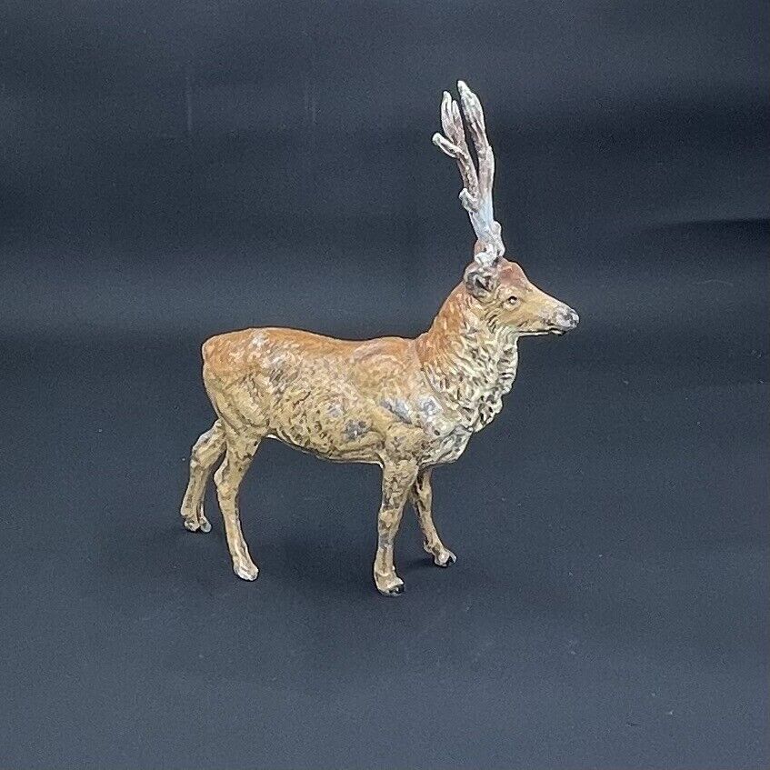 Rare HTF Antique 1920 Metal Deer Figurine with Rubber Coated Moveable Antlers