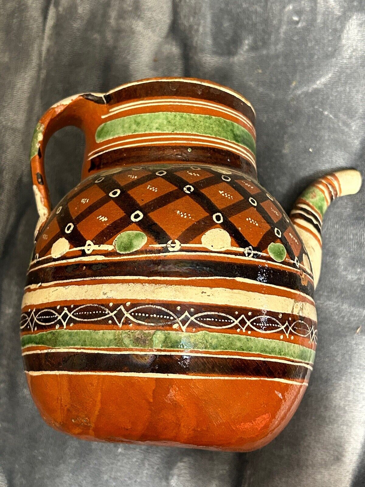Vintage Tlaquepaque Red Ware Hand Painted Pitcher Jalisco MEXICO