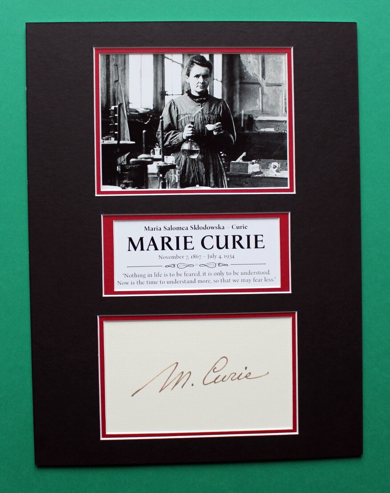 MARIE CURIE AUTOGRAPH artistic display Double Nobel Prize