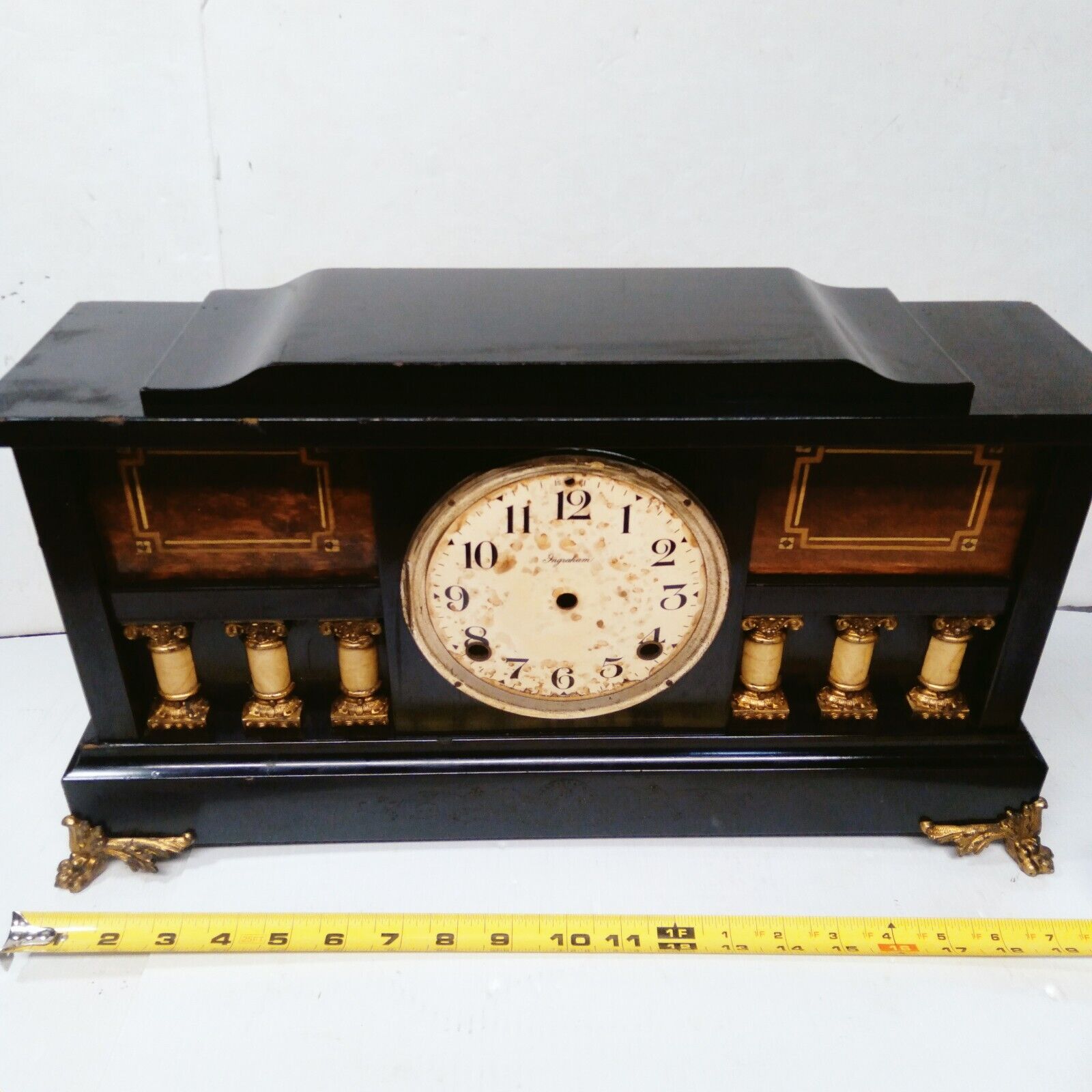 Antique Early 1900's E Ingraham Mantle Clock CASE ONLY w/attached clock parts