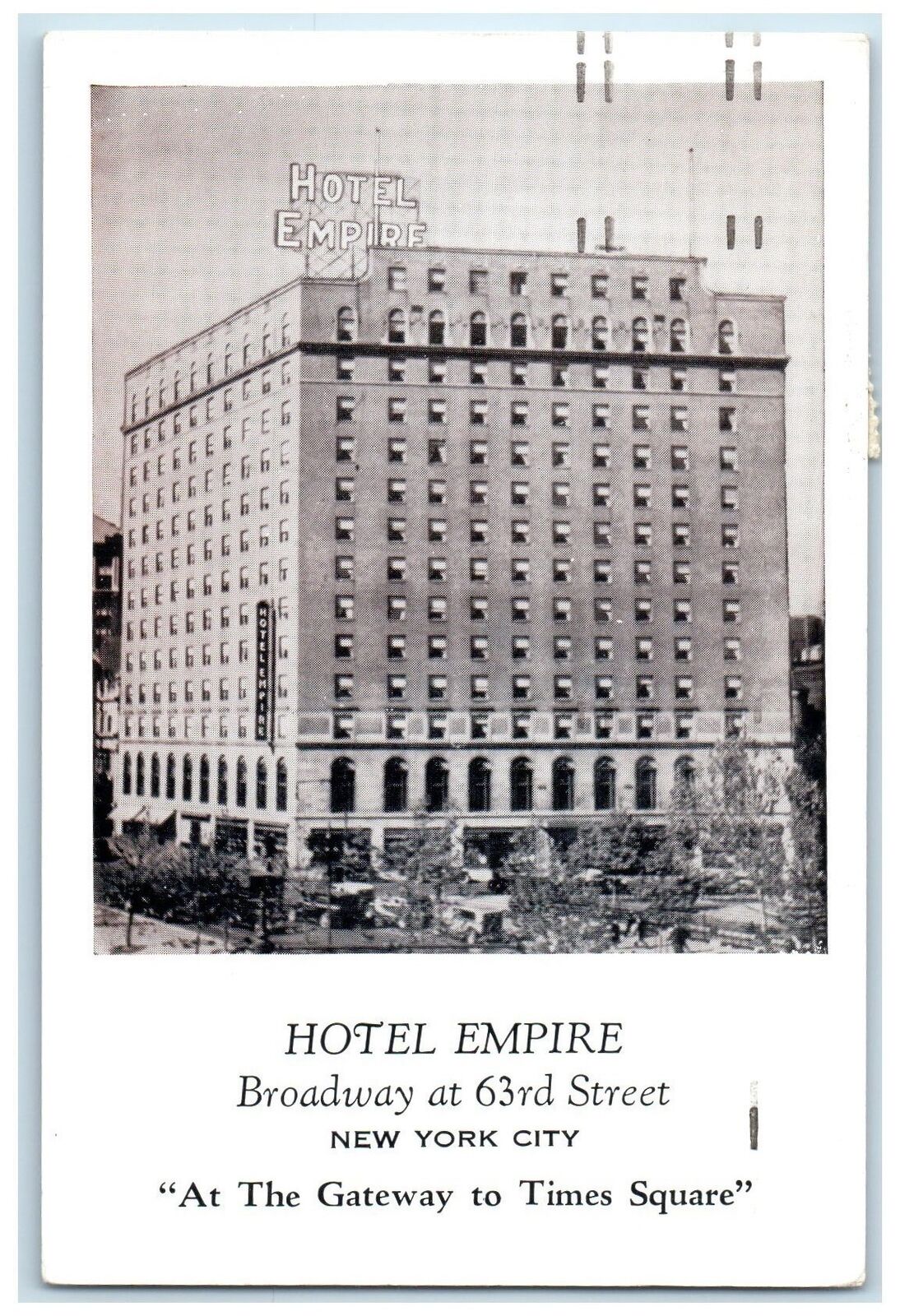 1952 Hotel Empire A Sanitized Hotel Exterior Roadside New York City NY Postcard