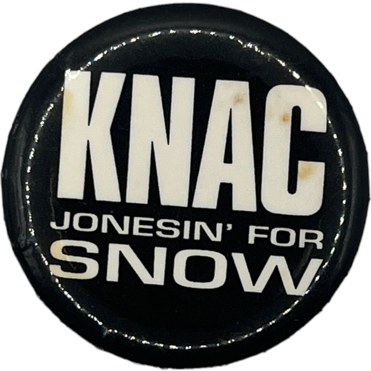 Vintage KNAC Jonesin\' For Snow Pinback Button Skiing Ski Radio Station 1980s 1.5