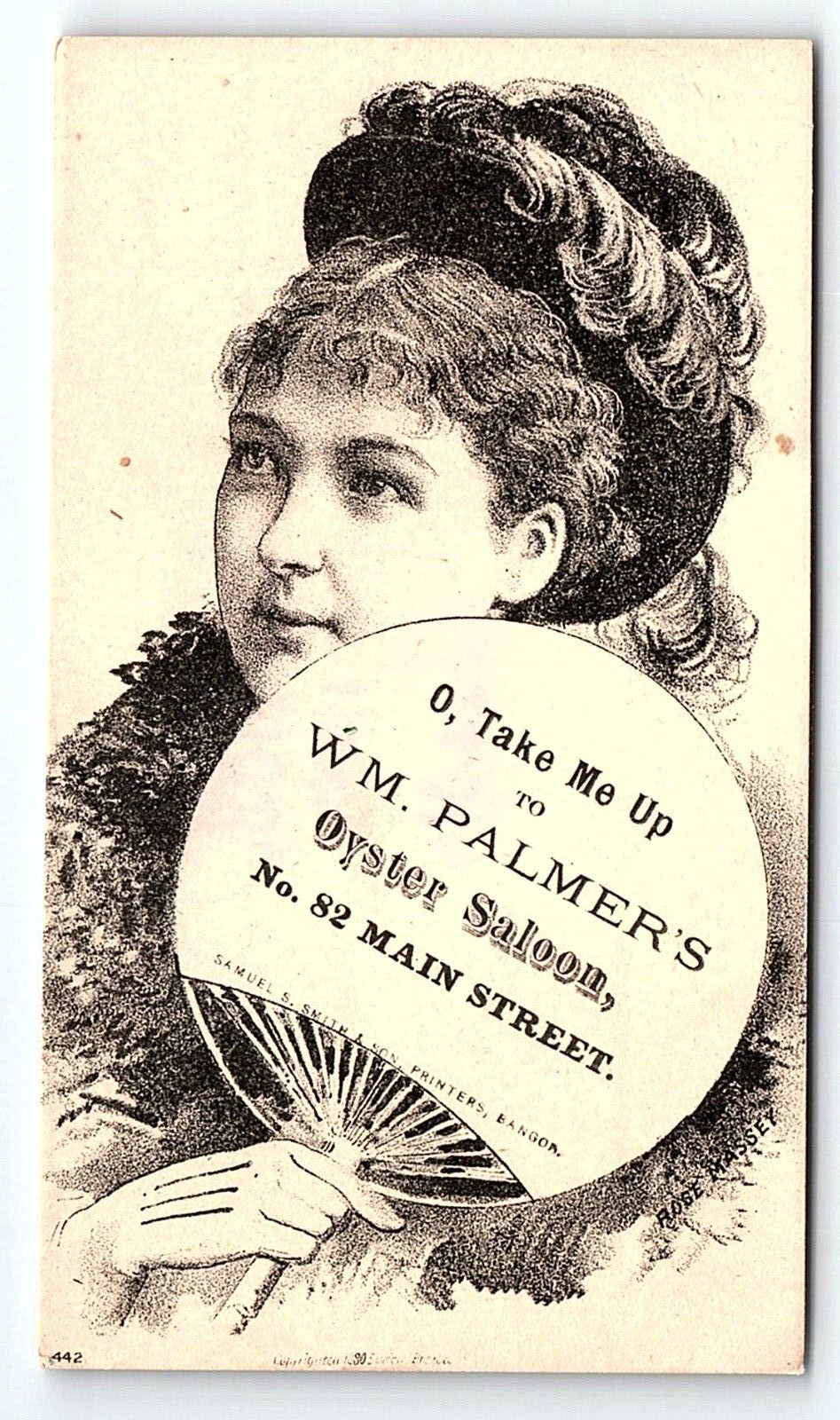 c1880 W.M. PALMER\'S OYSTER SALOON VICTORIAN TRADE CARD P1726