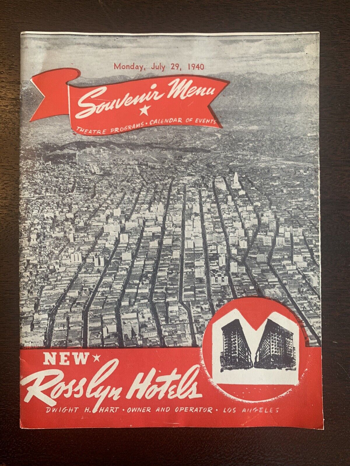 VTG Rosslyn Hotels Los Angeles Souvenir Menu Theater & Events Program  1940