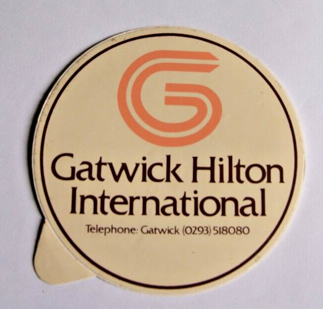 Gatwick Hilton Hotel STICKER Vintage 1980\'s Holiday Luggage London Airport RARE