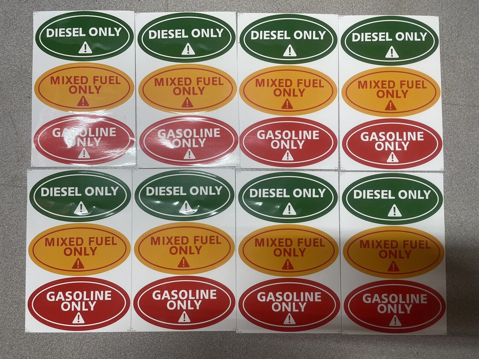 8 EACH DIESEL ONLY-GASOLINE ONLY-MIXED FUEL ONLY 2”x4” STICKERS NIP 