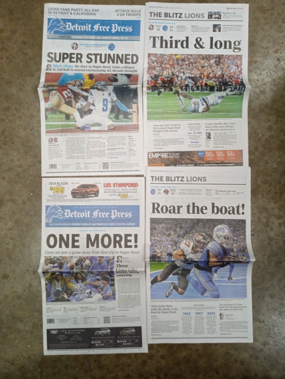 Detroit Lions SUPER STUNNED & ONE MORE lot 2 Detroit Free Press Newspaper