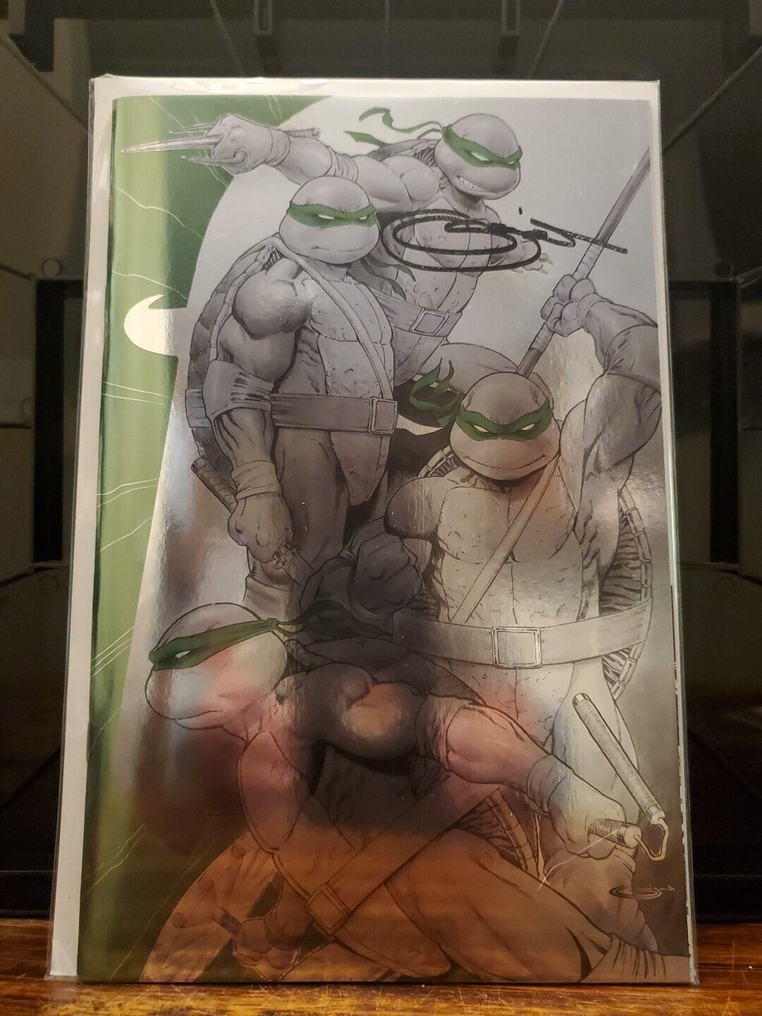 TMNT #1 Black White And Green Signed By Sajad Shah With COA