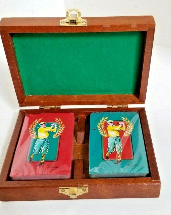VINTAGE Classic Collections GOLF Playing Cards In Wood Box (1993) - UNUSED CARDS