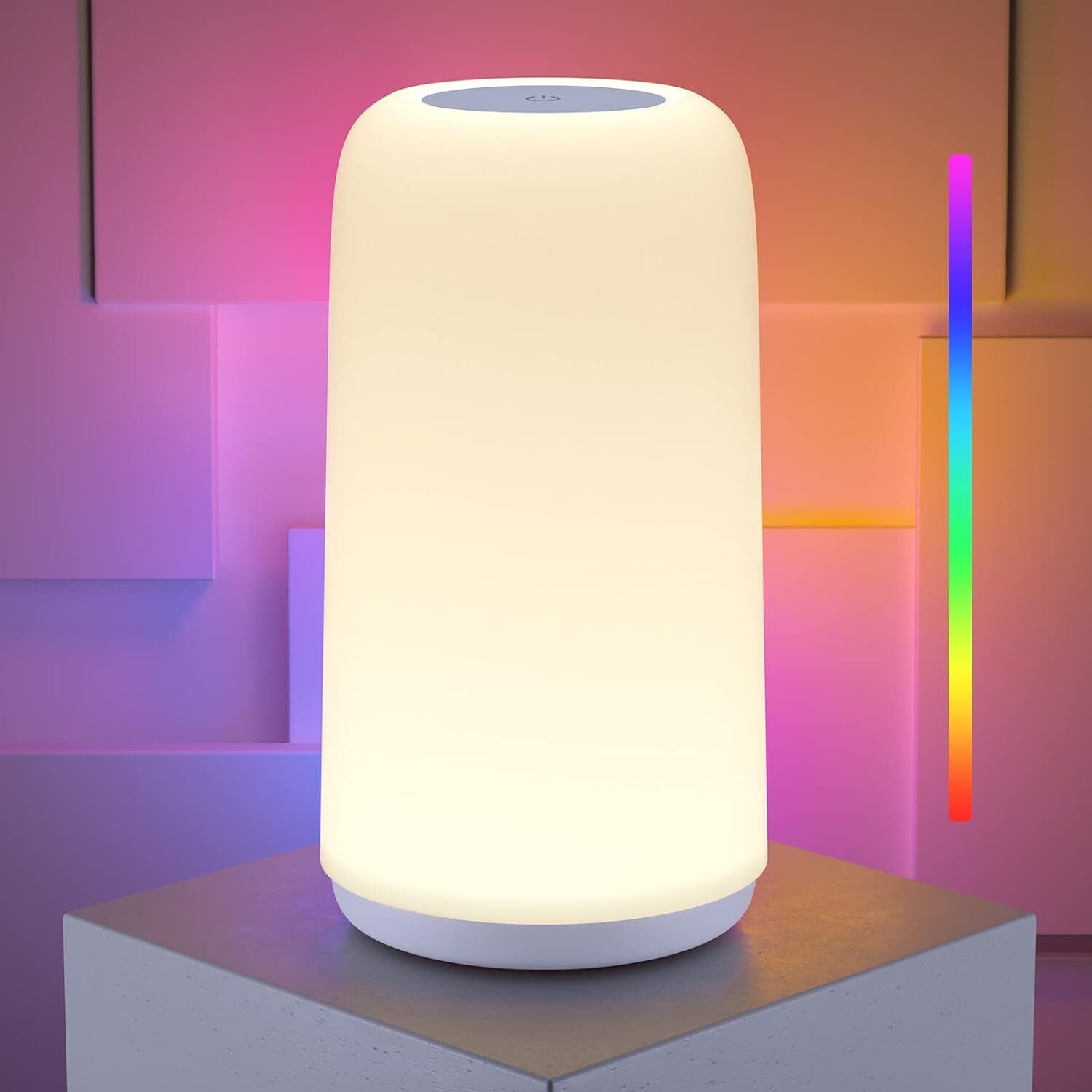 ROOTRO Touch Bedside Table Lamp, [Sleek Design & RGB Mode] 3 Way White 