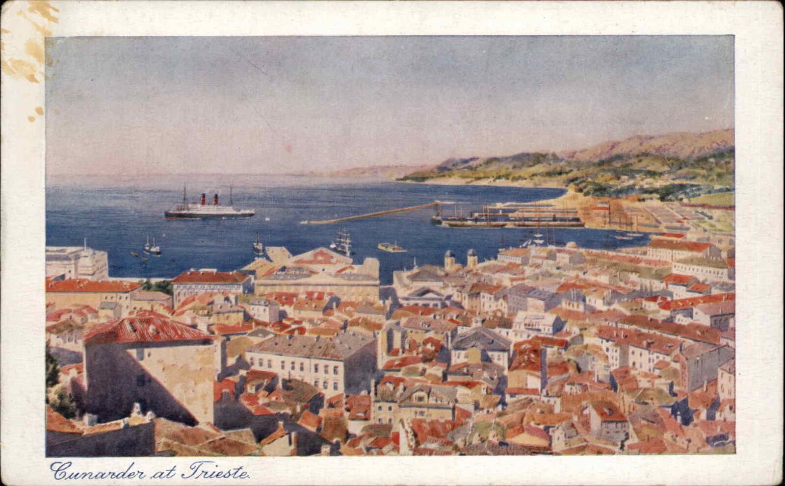 Trieste Italy Italia Cunarder Cunard Steamer Vintage Postcard