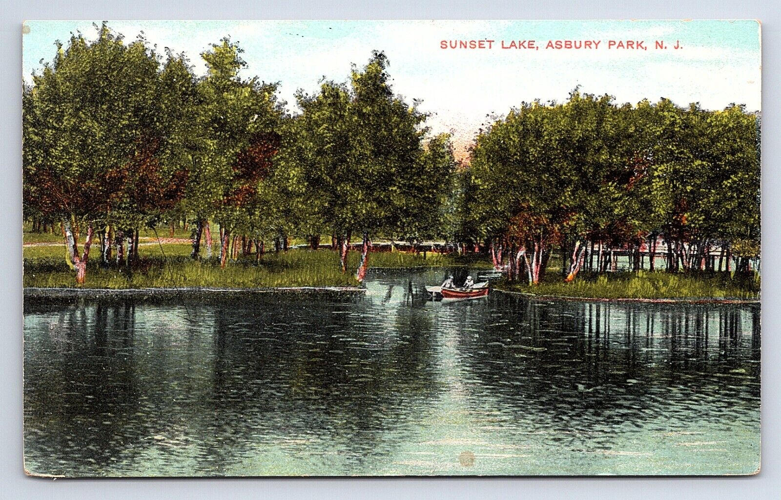 Postcard Sunset Lake Asbury Park New Jersey NJ