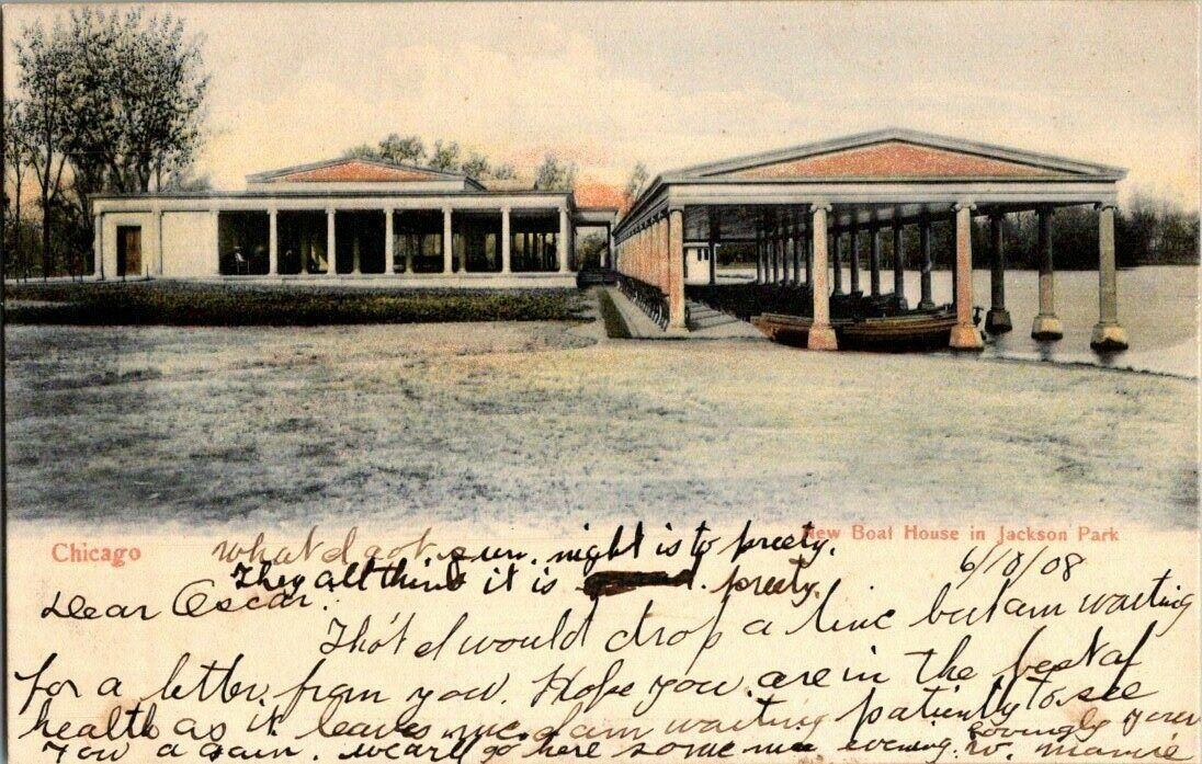 1908. CHICAGO, IL. BOAT HOUSE IN JACKSON PARK. POSTCARD IA33