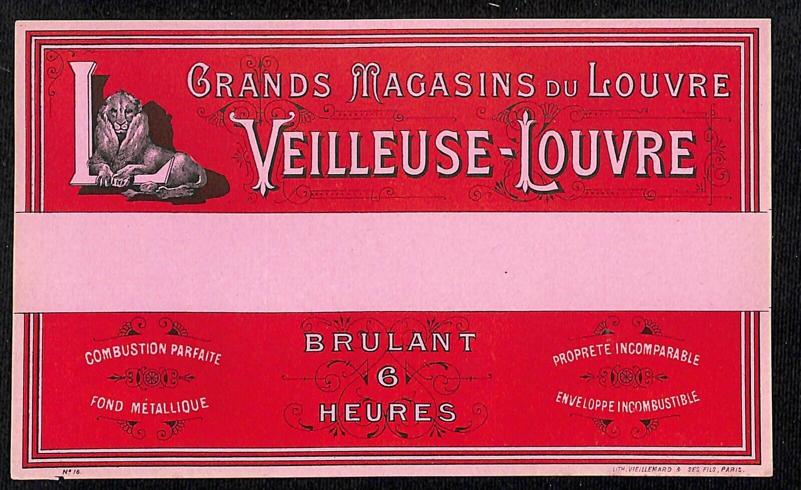 Grands Magasins du Louvre Veilleuse-Louvre French Paper Label NOS VGC Lion