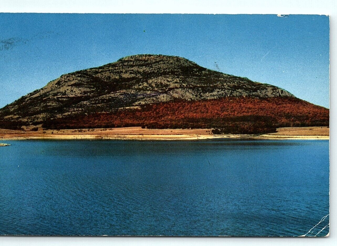 postcard Mt. Scott across Lake Lawtonka, Lawton Oklahoma 1480