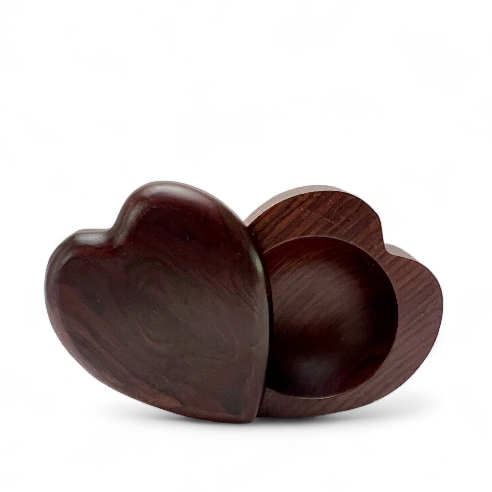 Vintage Wood Heart Shaped Jewelry Trinket Box Slide Lid
