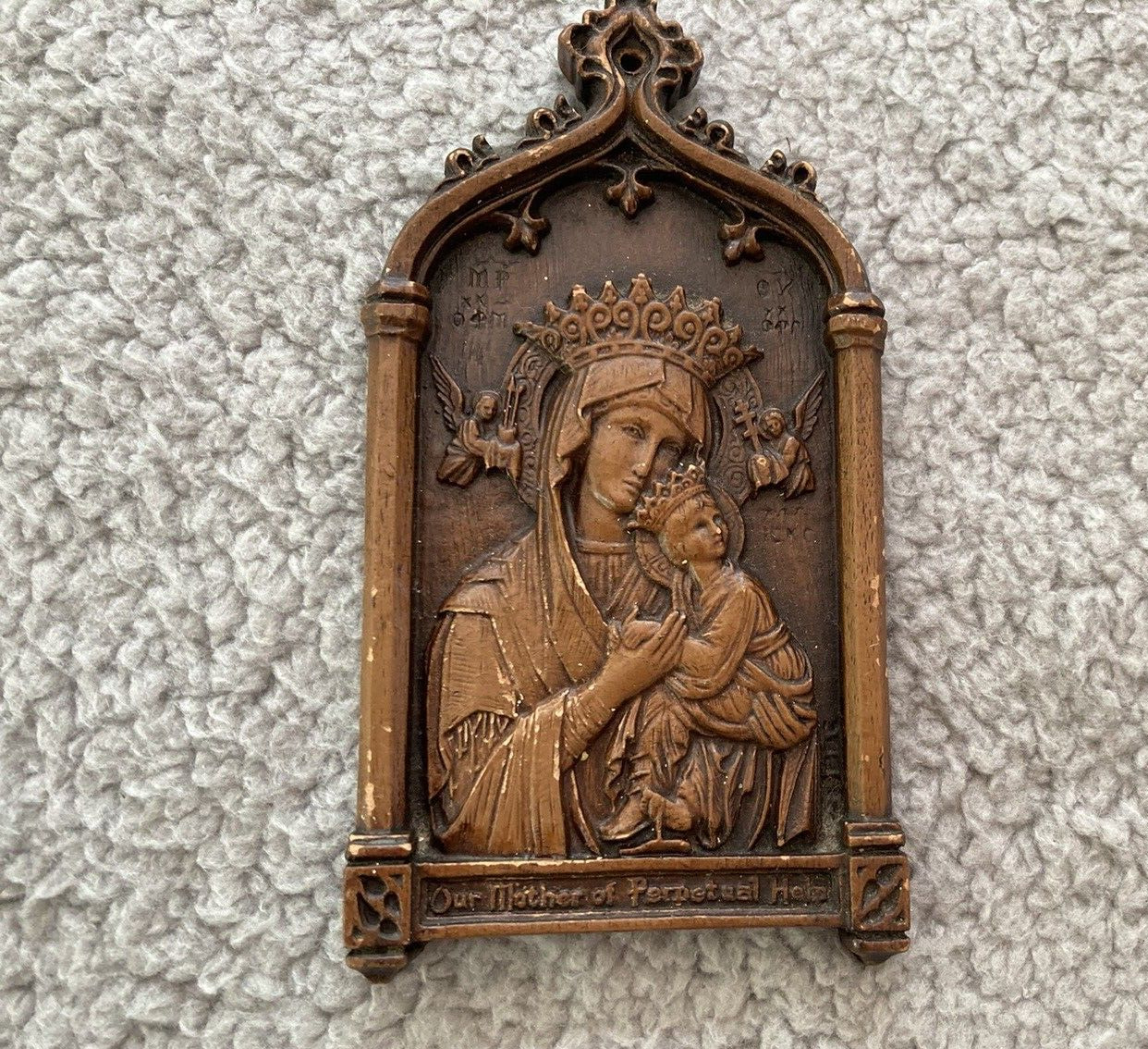 BARWOOD Our Mother of Perpetual Help Devotional Wall Plaque Antique BOYNTON & CO