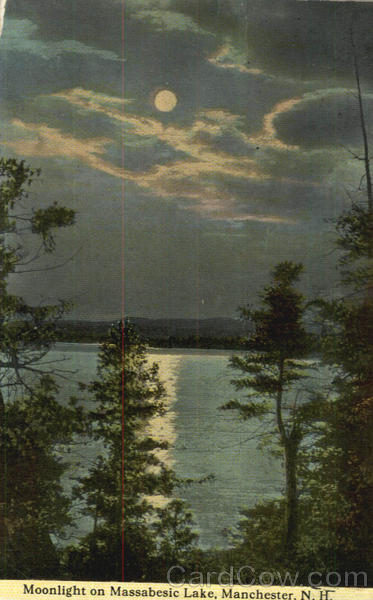 1916 Manchester,NH Moonlight On Massabesic Lake Hillsborough County Postcard