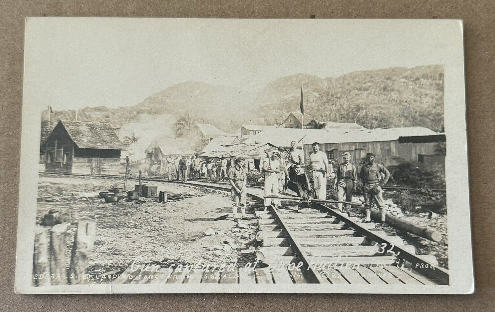 1914 RPPC Guns Captured at Cape Haitien, Haiti USS Tacoma US Navy Railroad