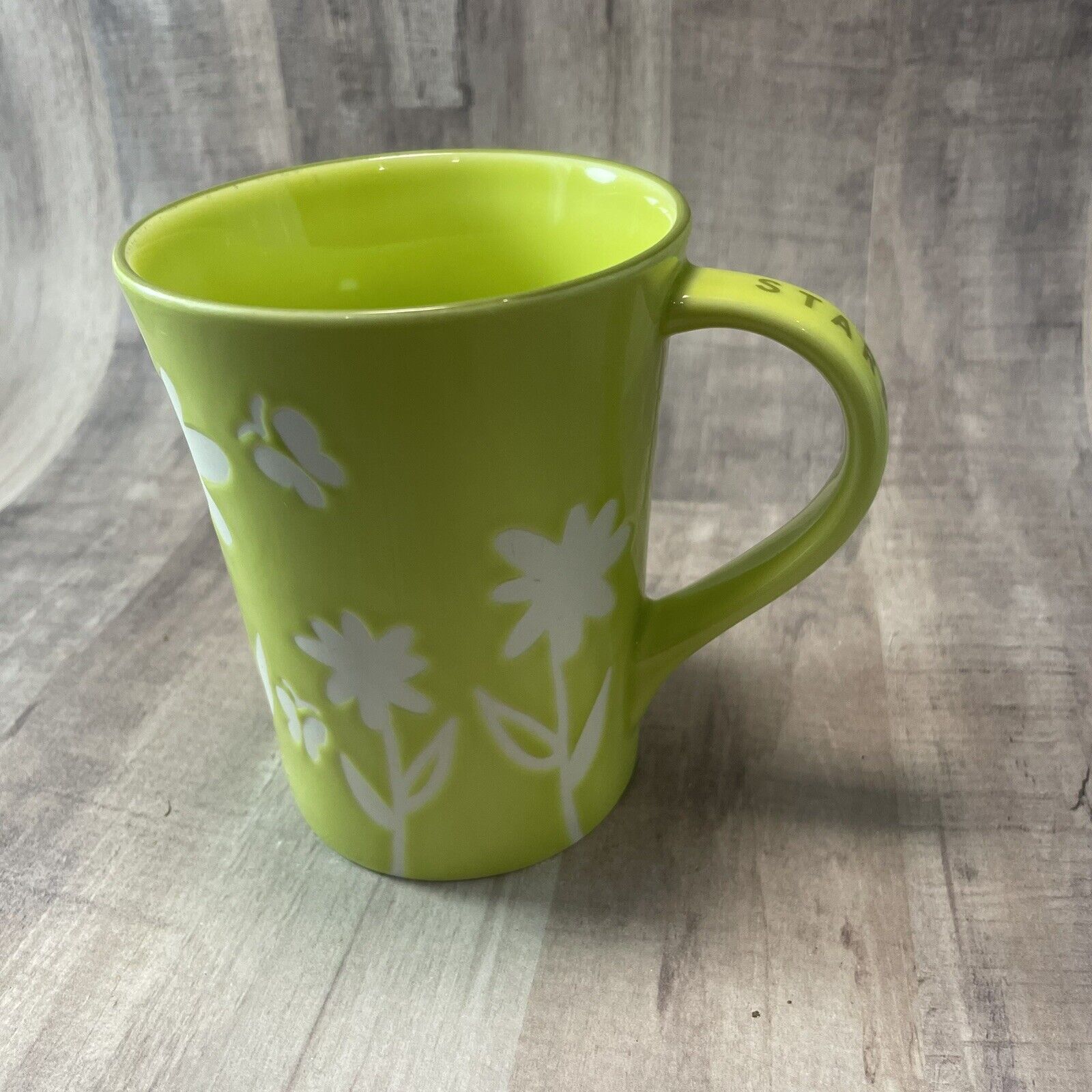 2007 Starbucks Lime Green with White Flowers & Butterflies, 12 oz Coffee/Tea Mug
